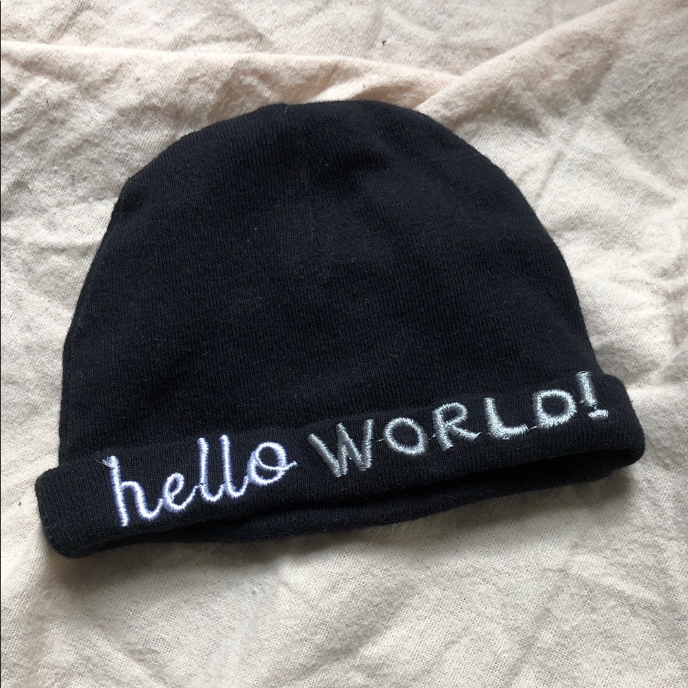 Kids Black 'hello WORLD!' Beanie Hat